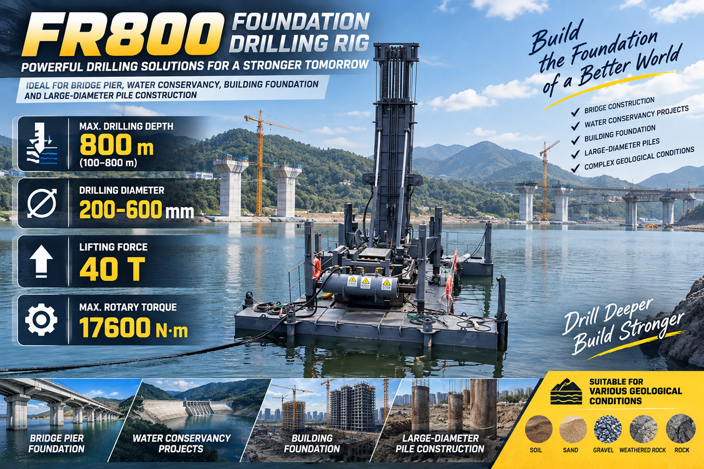 FR800 Rig Pengeboran Tiang Pancang
