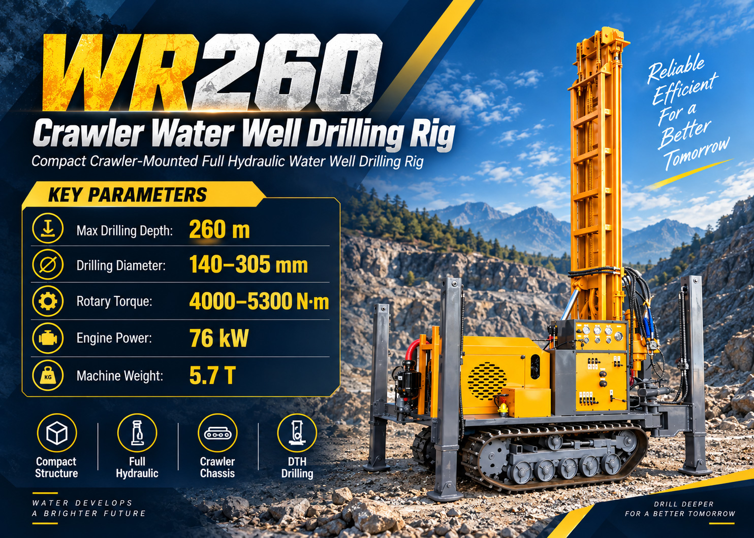 WR260 Rig Pengeboran Sumur Air Tipe Track