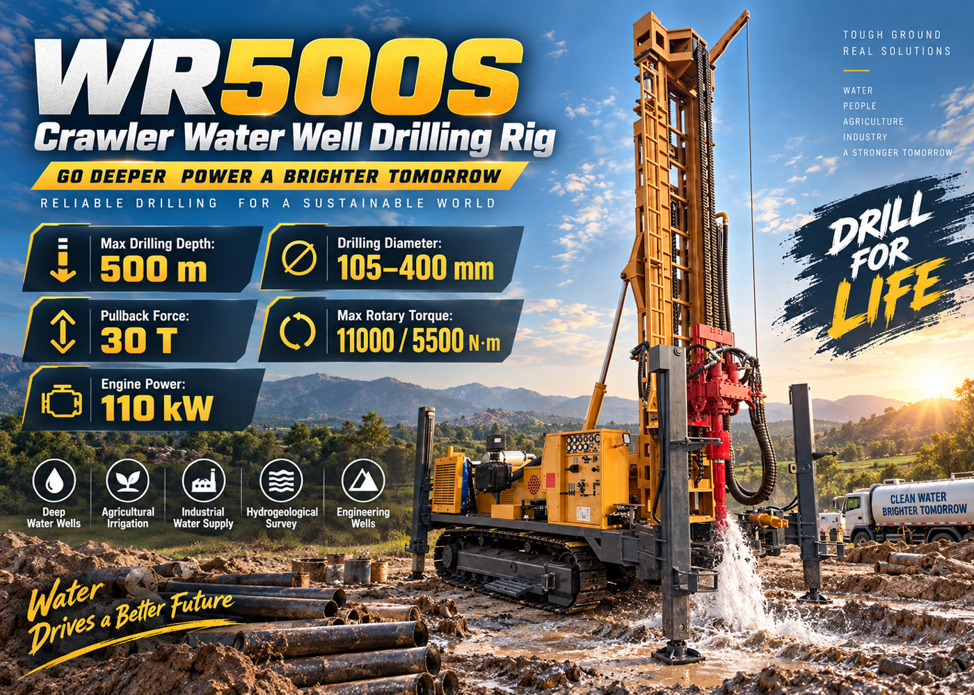 WR500S Rig Pengeboran Sumur Air Tipe Track