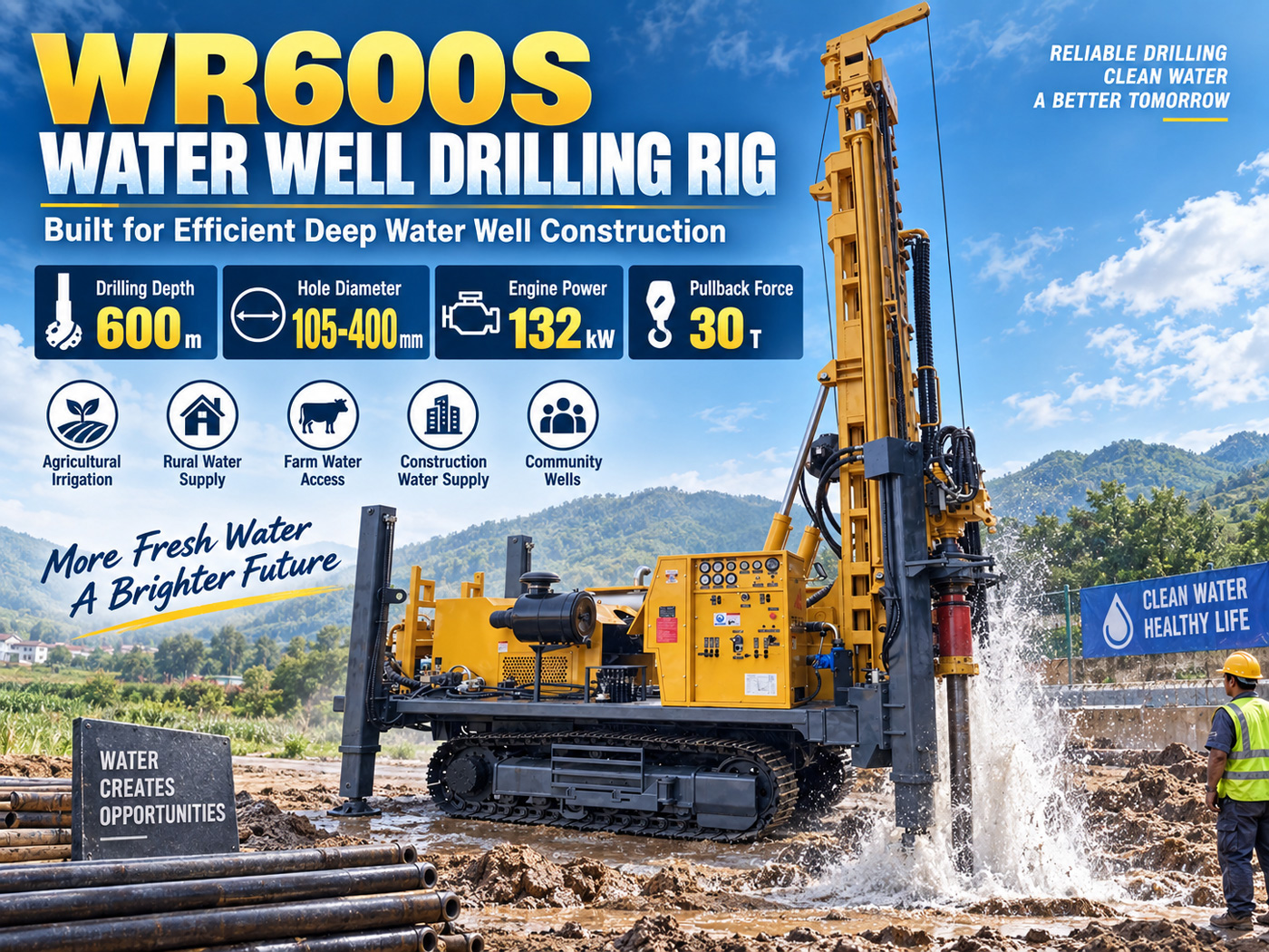 WR600S Rig Pengeboran Sumur Air Tipe Track