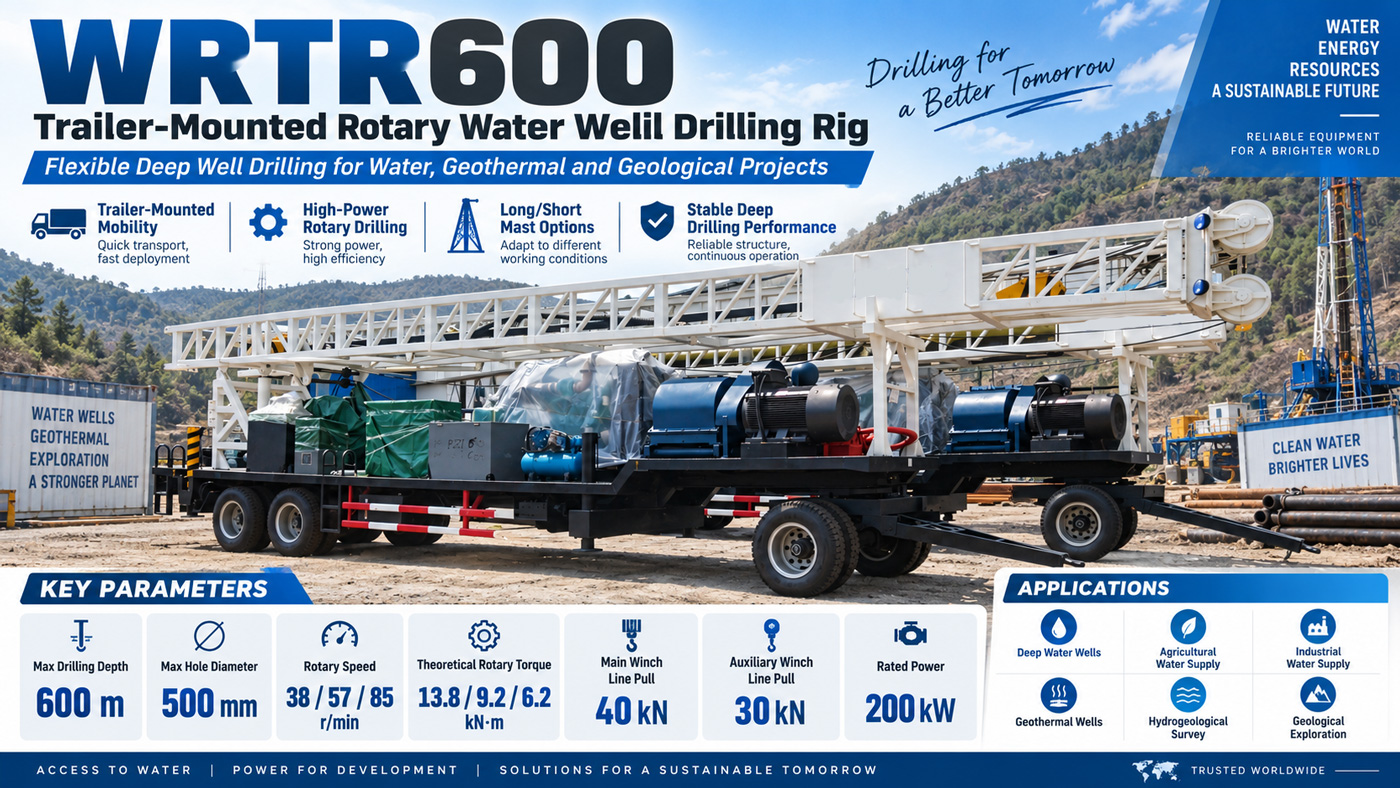 WRTR600 Rig Pengeboran Sumur Air Tipe Trailer